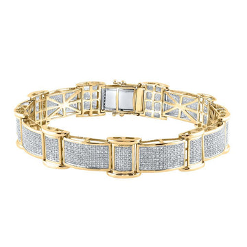 10kt Yellow Gold Mens Round Diamond Rectangle Link Bracelet 2-5/8 Cttw