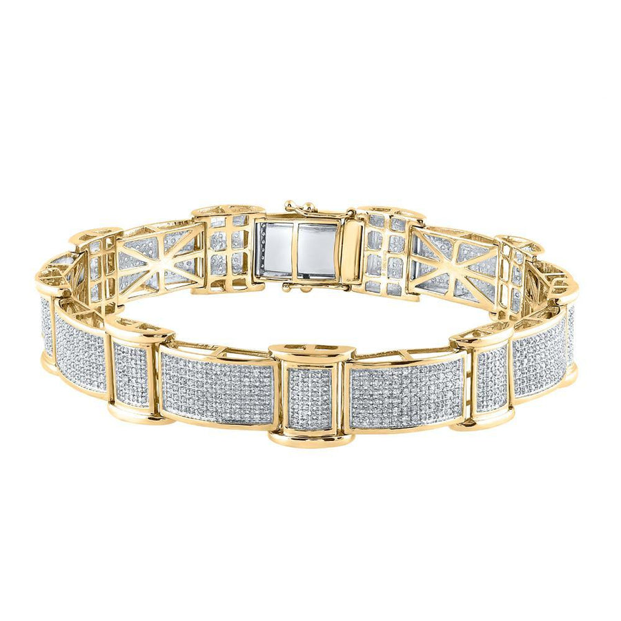 10kt Yellow Gold Mens Round Diamond Rectangle Link Bracelet 2-5/8 Cttw