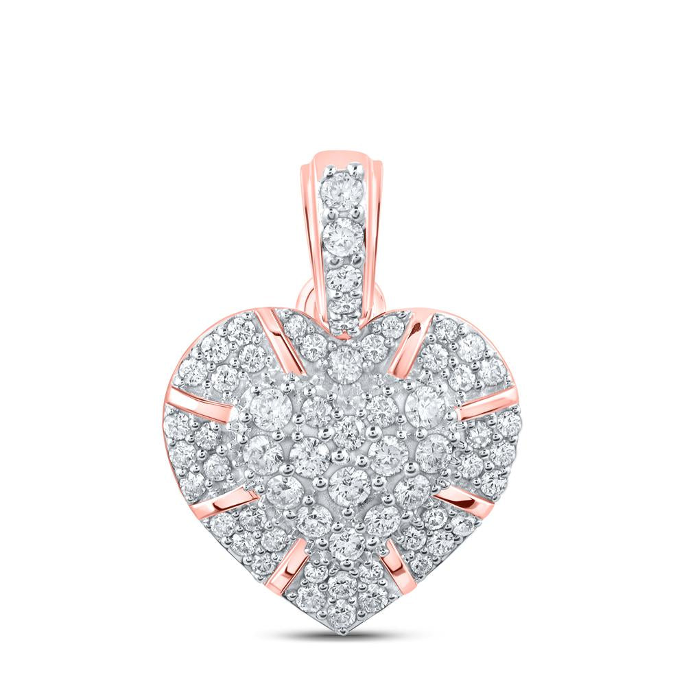 10kt Rose Gold Womens Round Diamond Heart Pendant 5/8 Cttw