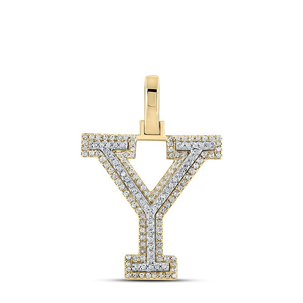 10kt Two-tone Gold Mens Round Diamond Y Initial Letter Pendant 3/8 Cttw