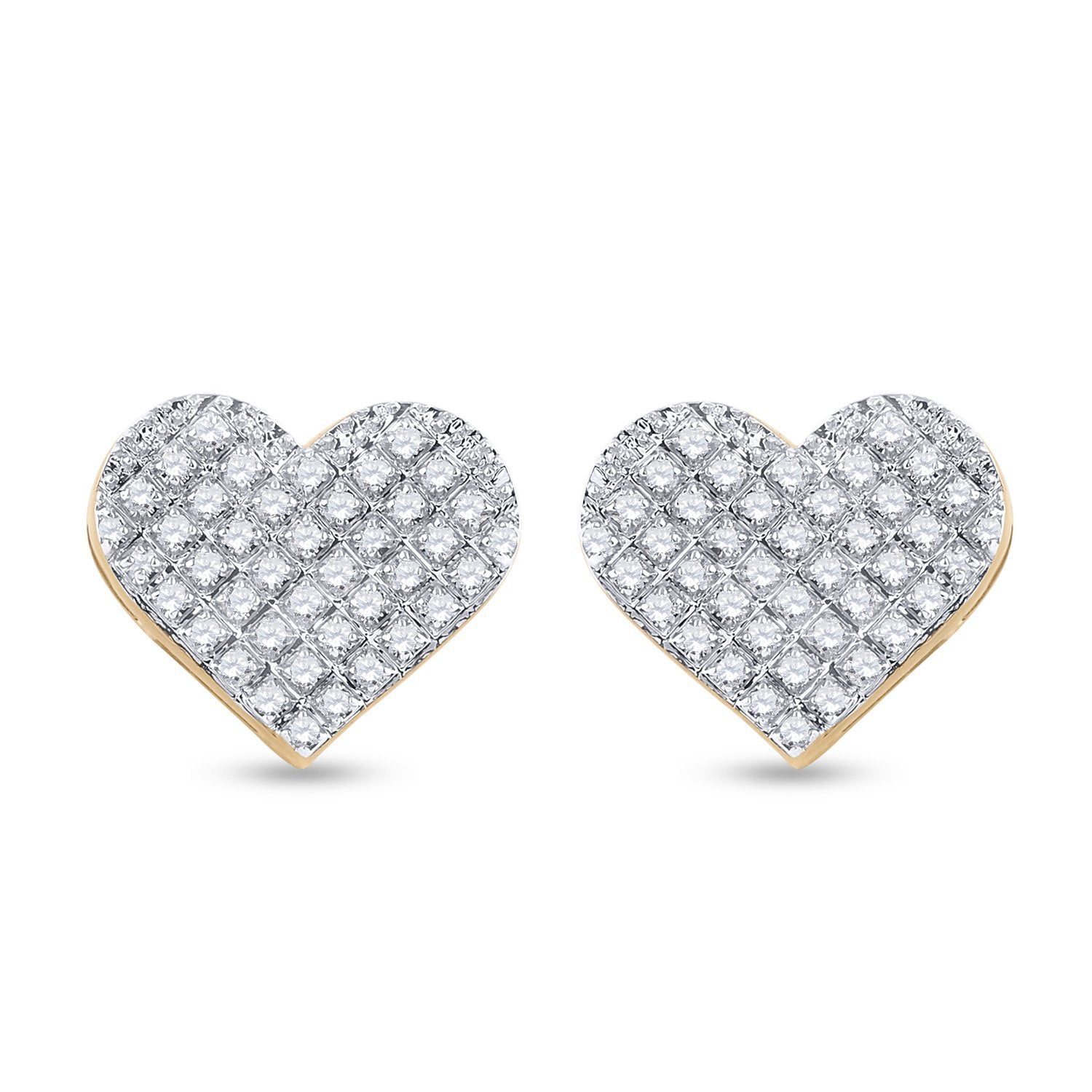 10kt Yellow Gold Womens Round Diamond Heart Earrings 1/4 Cttw