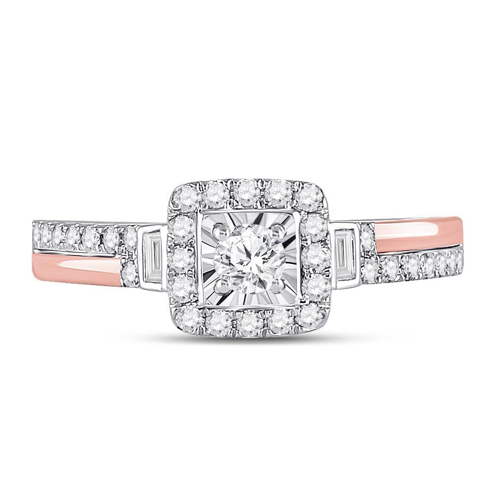 10kt Two-tone Gold Round Diamond Halo Bridal Wedding Engagement Ring 1/2 Cttw