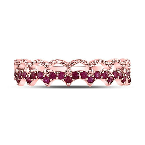 10kt Rose Gold Womens Round Ruby Scalloped Stackable Band Ring 1/4 Cttw