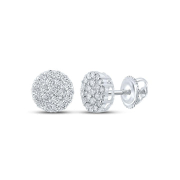 14kt White Gold Round Diamond Cluster Earrings 3/4 Cttw