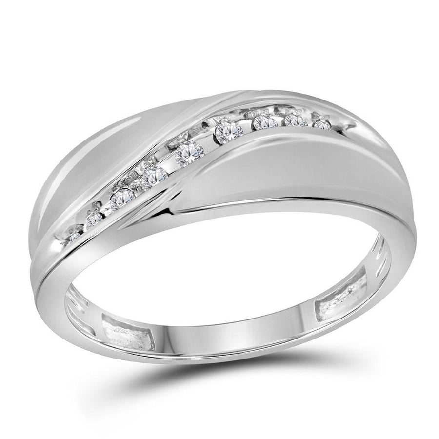 10kt White Gold Mens Round Diamond Single Row Fashion Band Ring 1/8 Cttw