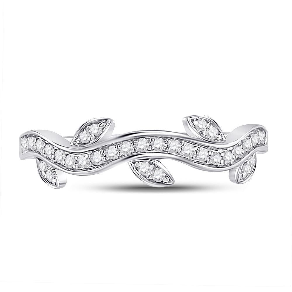 10kt White Gold Womens Round Diamond Vine Floral Stackable Band Ring 1/6 Cttw