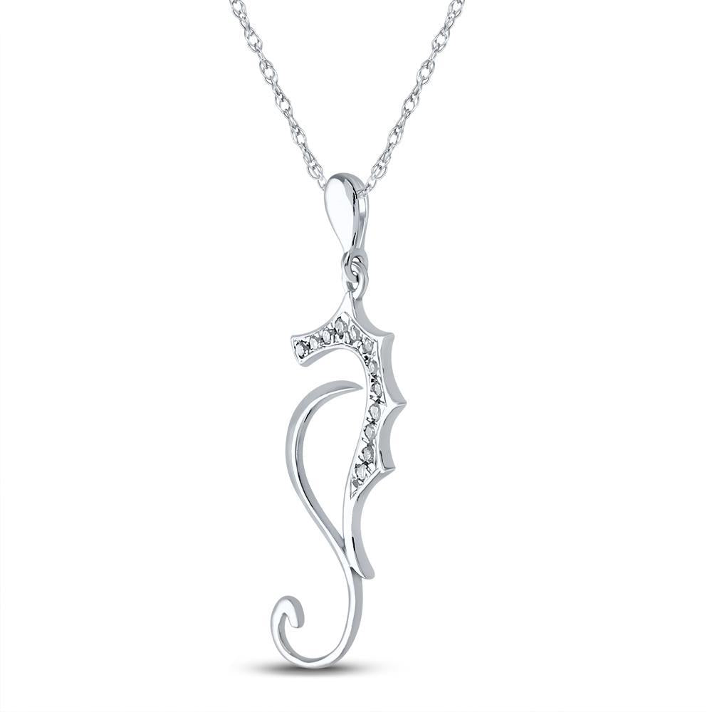 10kt White Gold Womens Round Diamond Sea Horse Animal Pendant 1/20 Cttw