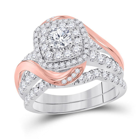 14kt Two-tone Gold Round Diamond Bridal Wedding Ring Band Set 1-1/2 Cttw
