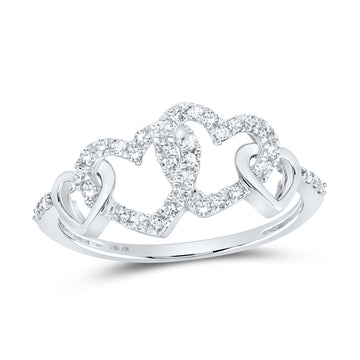 10kt White Gold Womens Round Diamond Double Heart Ring 1/4 Cttw