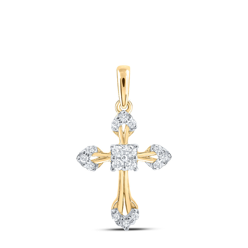 10kt Yellow Gold Womens Round Diamond Cross Pendant 1/6 Cttw