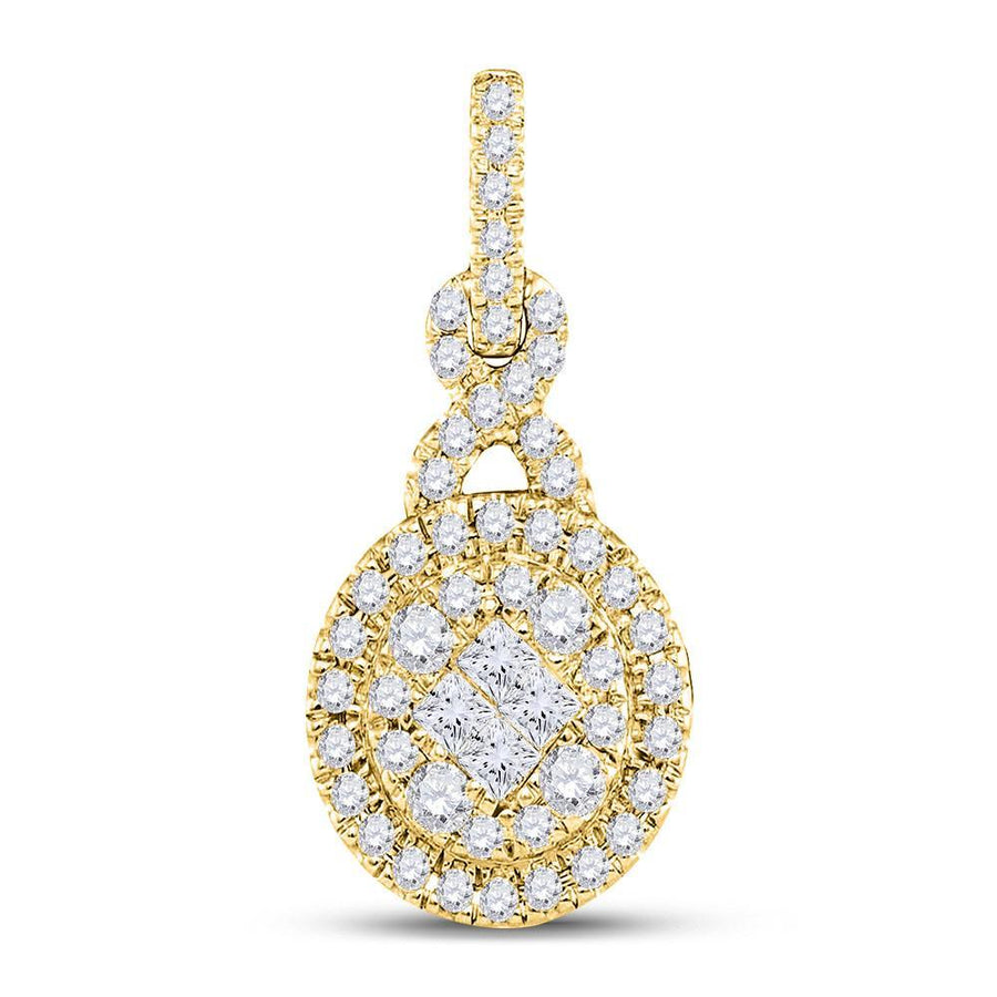 14kt Yellow Gold Womens Princess Diamond Fashion Cluster Pendant 1/2 Cttw
