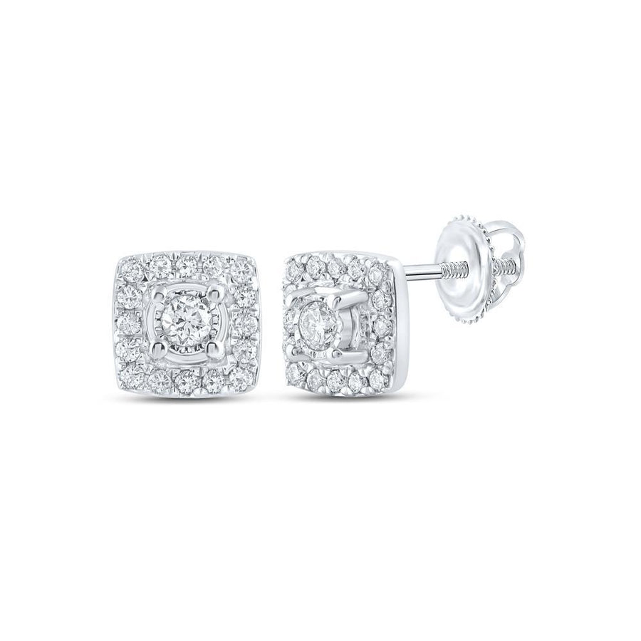 10kt White Gold Womens Round Diamond Square Earrings 1/5 Cttw