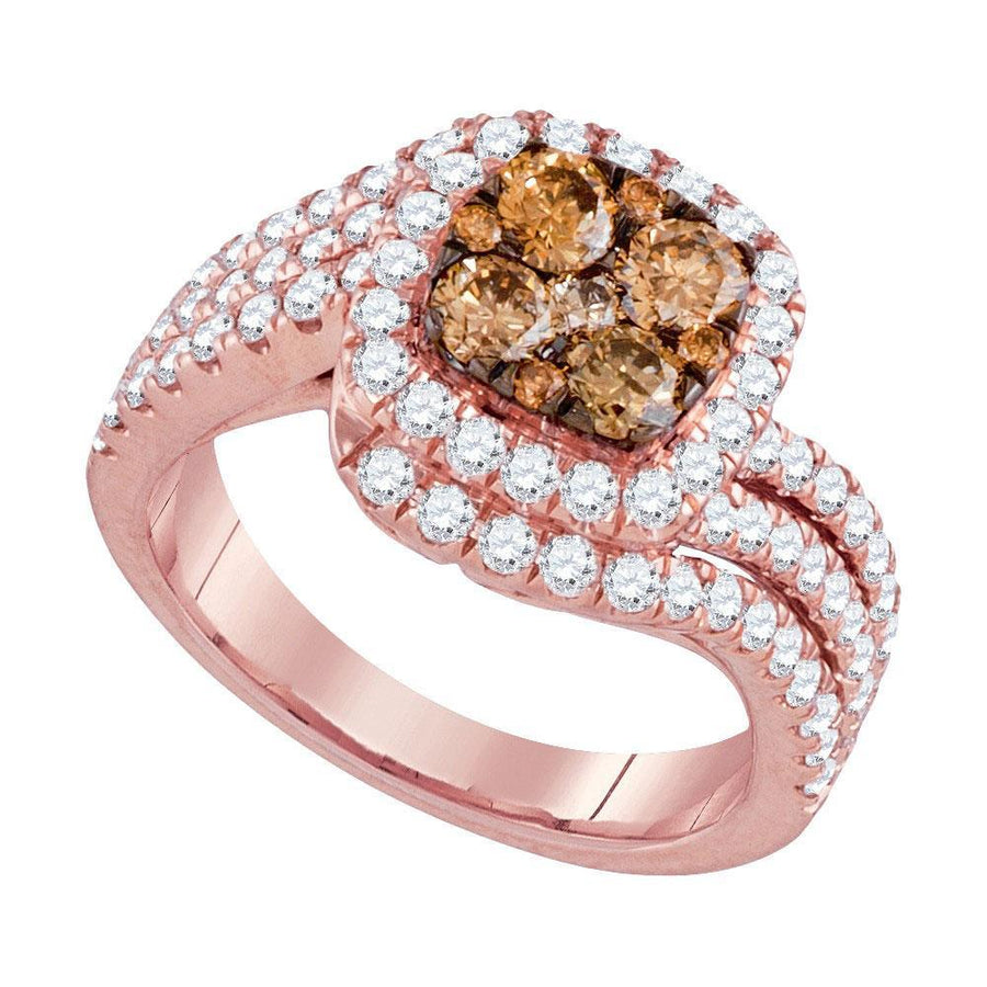 14kt Rose Gold Round Brown Diamond Cluster Bridal Wedding Engagement Ring 2 Cttw