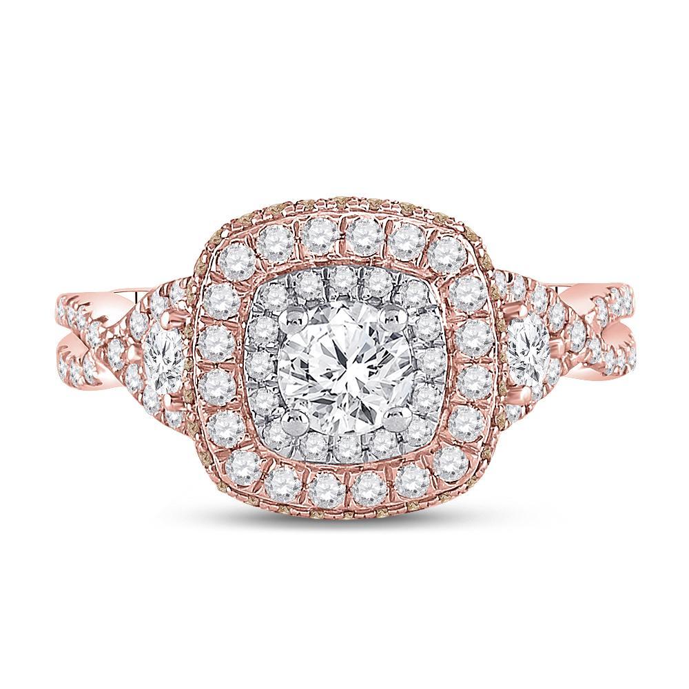 14kt Rose Gold Round Diamond Halo Bridal Wedding Engagement Ring 1-1/3 Cttw