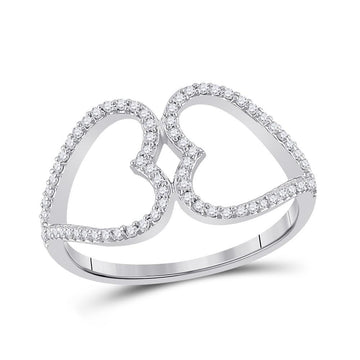 10kt White Gold Womens Round Diamond Negative Space Heart Ring 1/5 Cttw