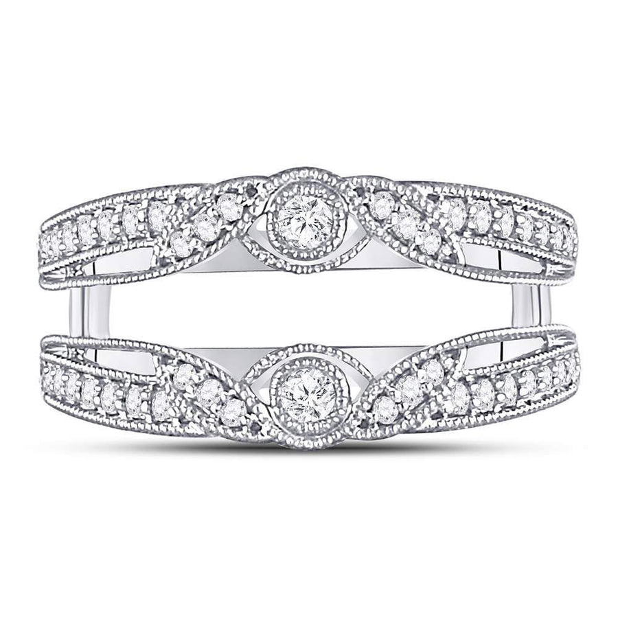 14kt White Gold Womens Round Diamond Wrap Ring Guard Enhancer 1/3 Cttw