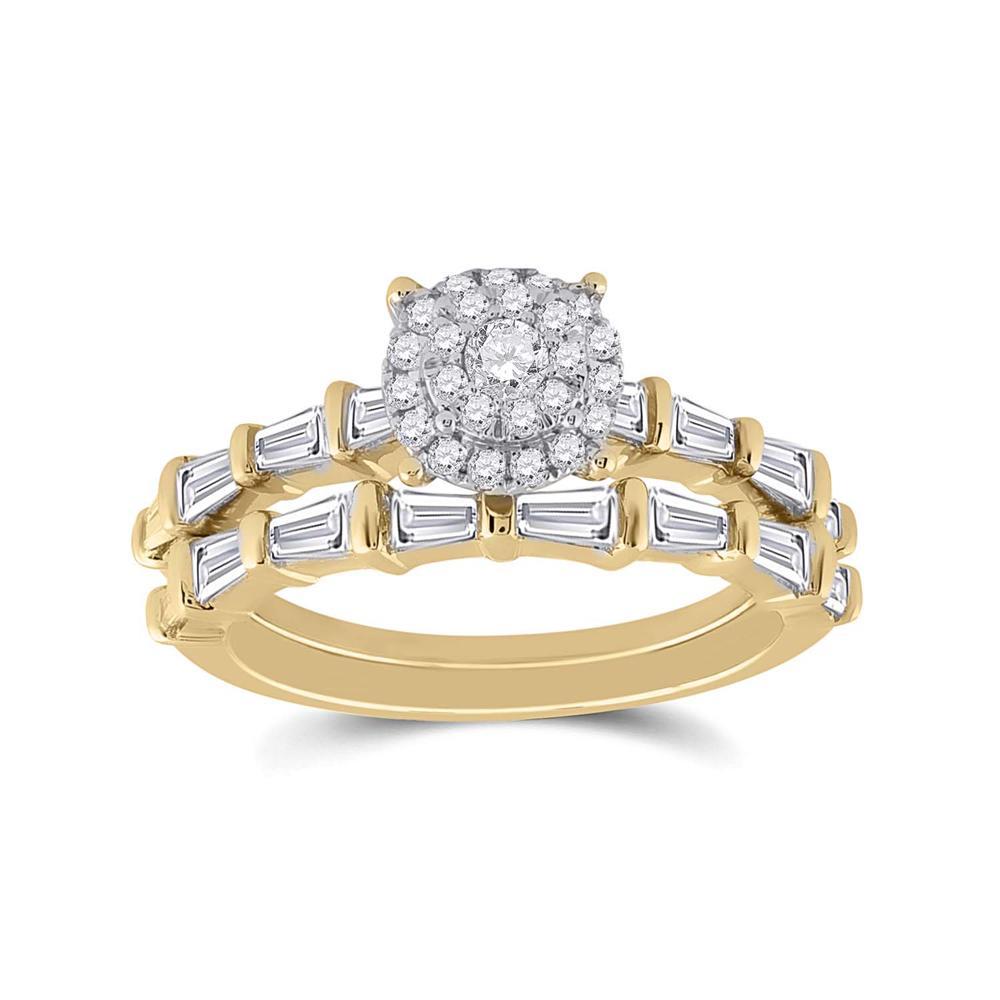 14kt Yellow Gold Round Diamond Bridal Wedding Ring Band Set 1 Cttw