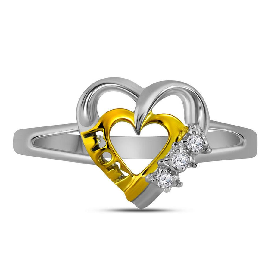 Sterling Silver Womens Round Diamond Heart Mom Ring .03 Cttw