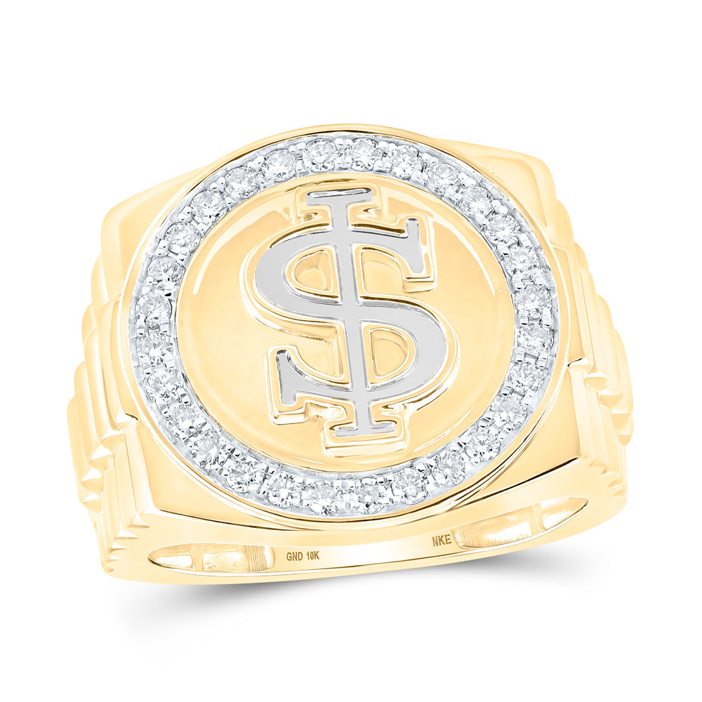 10kt Yellow Gold Mens Round Diamond Dollar Sign Circle Ring 1/2 Cttw
