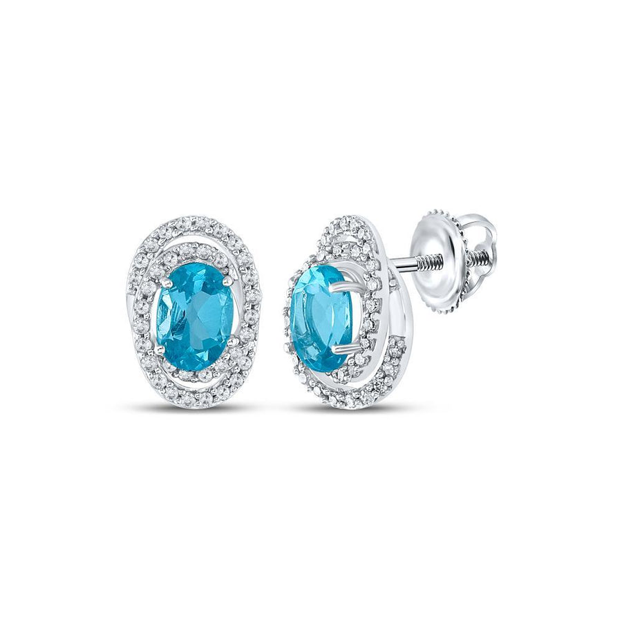 10kt White Gold Womens Oval Synthetic Blue Topaz Fashion Earrings 2-1/3 Cttw