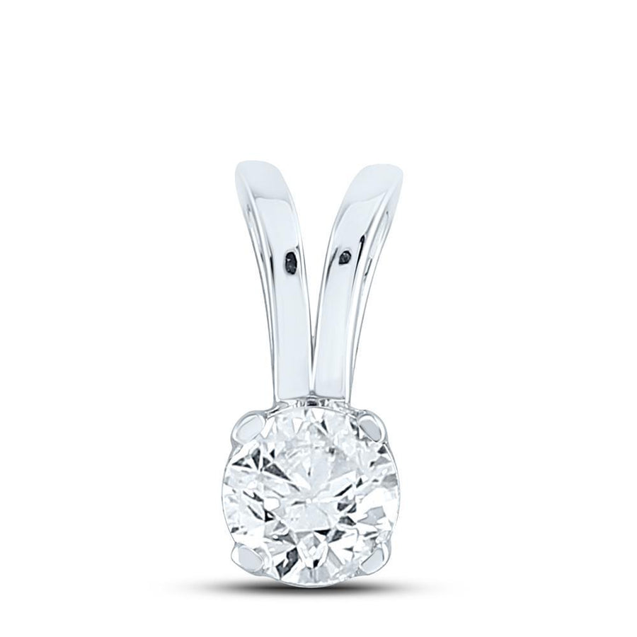 14kt White Gold Womens Round Diamond Solitaire Pendant 1/2 Cttw