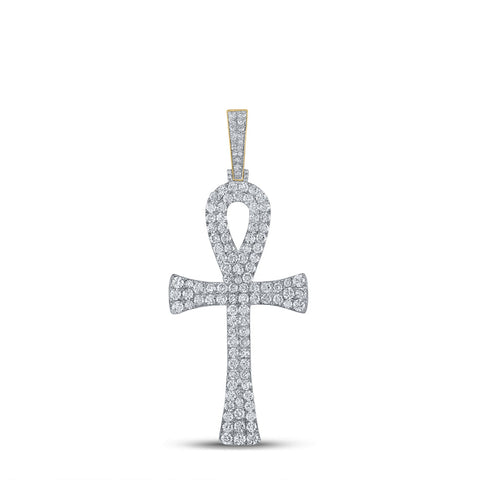10kt Yellow Gold Mens Round Diamond Ankh Cross Charm Pendant 6-1/3 Cttw