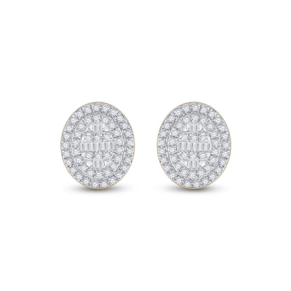 10kt Yellow Gold Womens Baguette Diamond Oval Cluster Earrings 3/8 Cttw