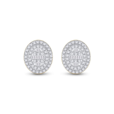 10kt Yellow Gold Womens Baguette Diamond Oval Cluster Earrings 3/8 Cttw
