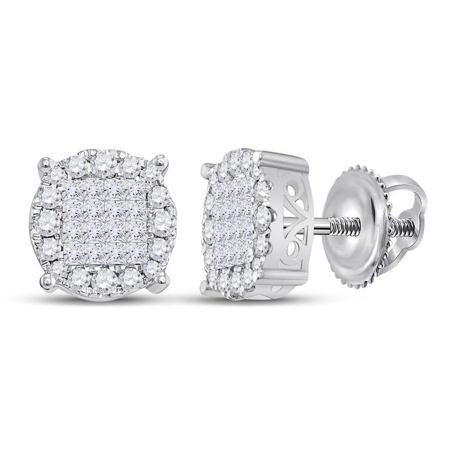 14kt White Gold Womens Princess Diamond Fashion Cluster Earrings 1 Cttw