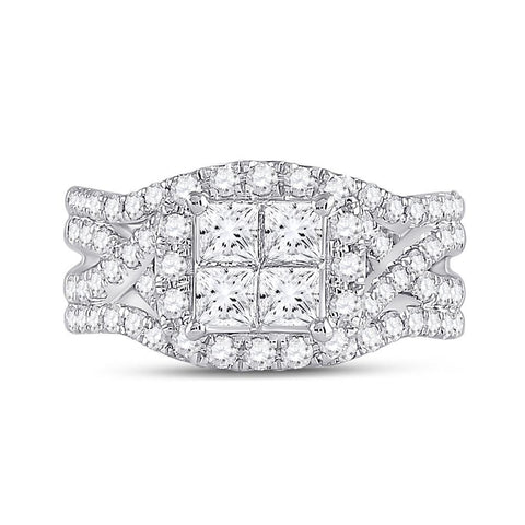 14kt White Gold Princess Diamond Cluster Bridal Wedding Engagement Ring 2 Cttw