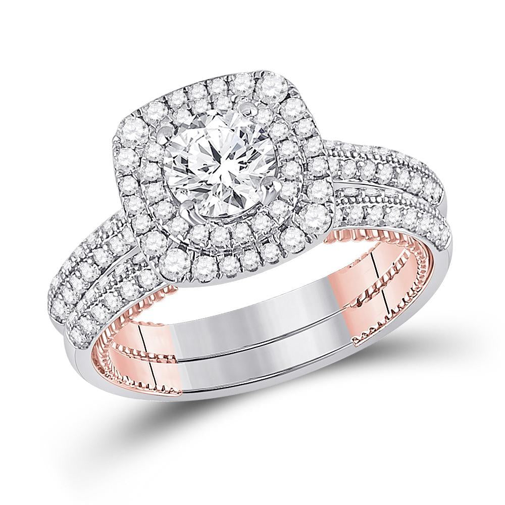 14kt Two-tone Gold Round Diamond Bridal Wedding Ring Band Set 1-7/8 Cttw