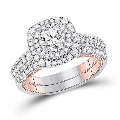 14kt Two-tone Gold Round Diamond Bridal Wedding Ring Band Set 1-7/8 Cttw
