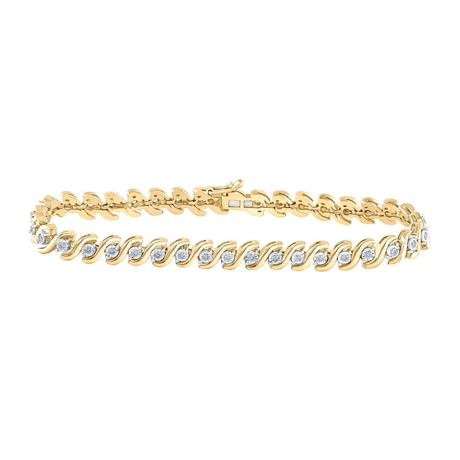 10kt Yellow Gold Womens Round Diamond S-Link Tennis Bracelet 1/2 Cttw