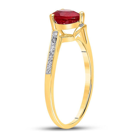 10kt Yellow Gold Womens Heart Synthetic Ruby Solitaire Diamond-accent Bypass Ring 1 Cttw