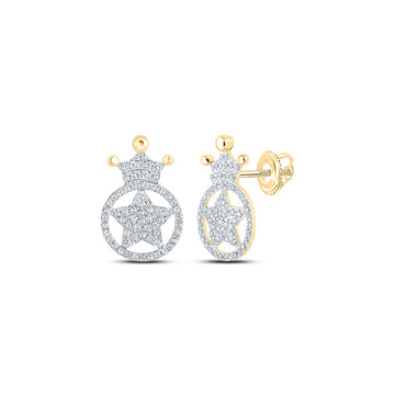 10kt Yellow Gold Womens Round Diamond Crown Star Earrings 1/3 Cttw