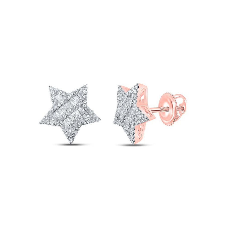 10kt Rose Gold Womens Baguette Diamond Star Earrings 1/2 Cttw