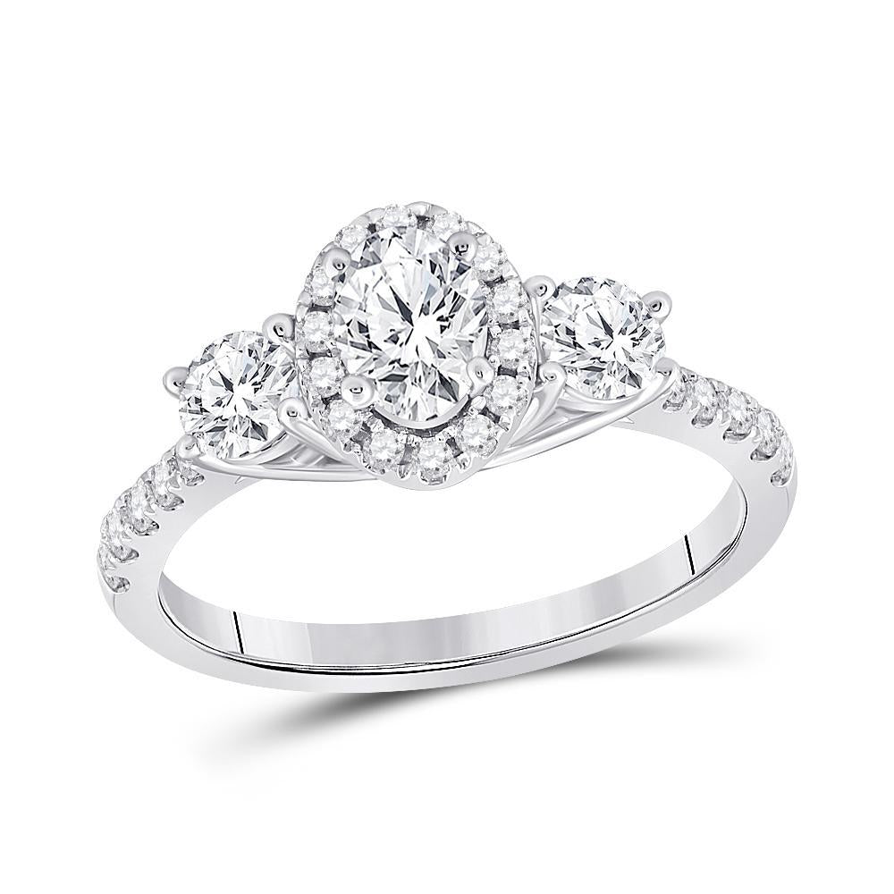 14kt White Gold Oval Diamond 3-stone Bridal Wedding Engagement Ring 1-1/5 Cttw