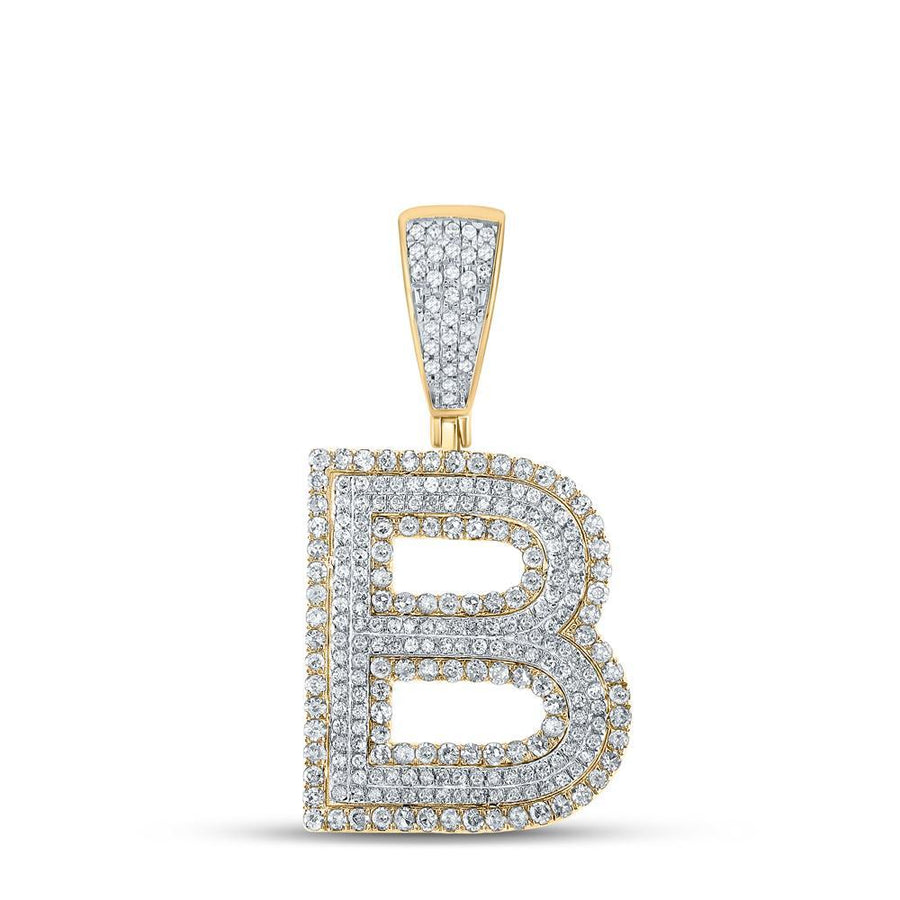 14kt Two-tone Gold Mens Round Diamond B Initial Letter Charm Pendant 1 Cttw