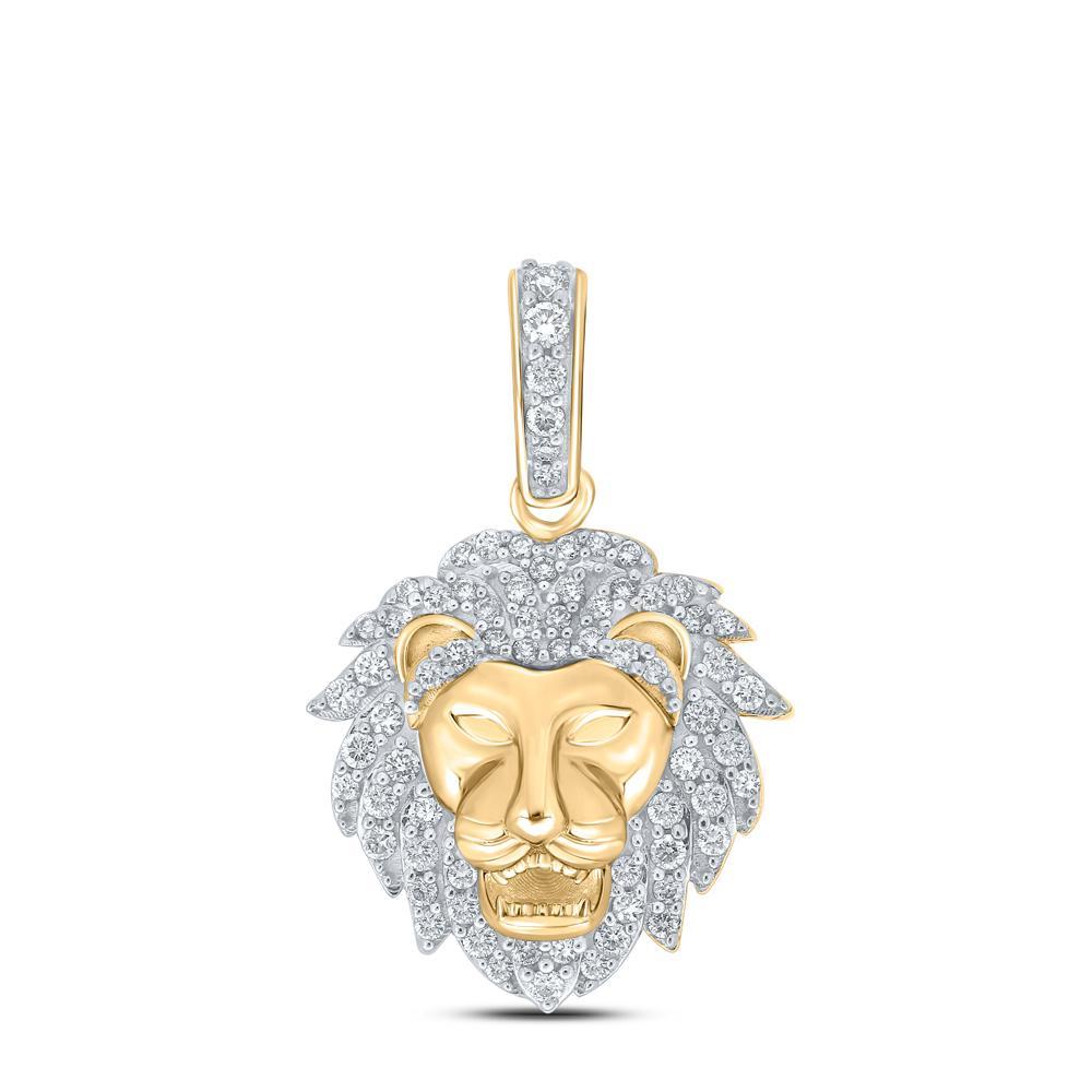 10kt Yellow Gold Mens Round Diamond Lion Face Charm Pendant 1/3 Cttw