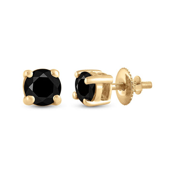 14kt Yellow Gold Womens Round Black Color Enhanced Diamond Solitaire Earrings 3/4 Cttw