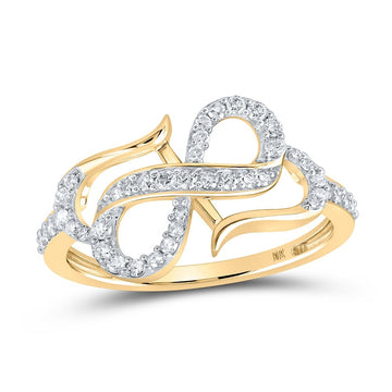 10kt Yellow Gold Womens Round Diamond Infinity Heart Ring 1/3 Cttw