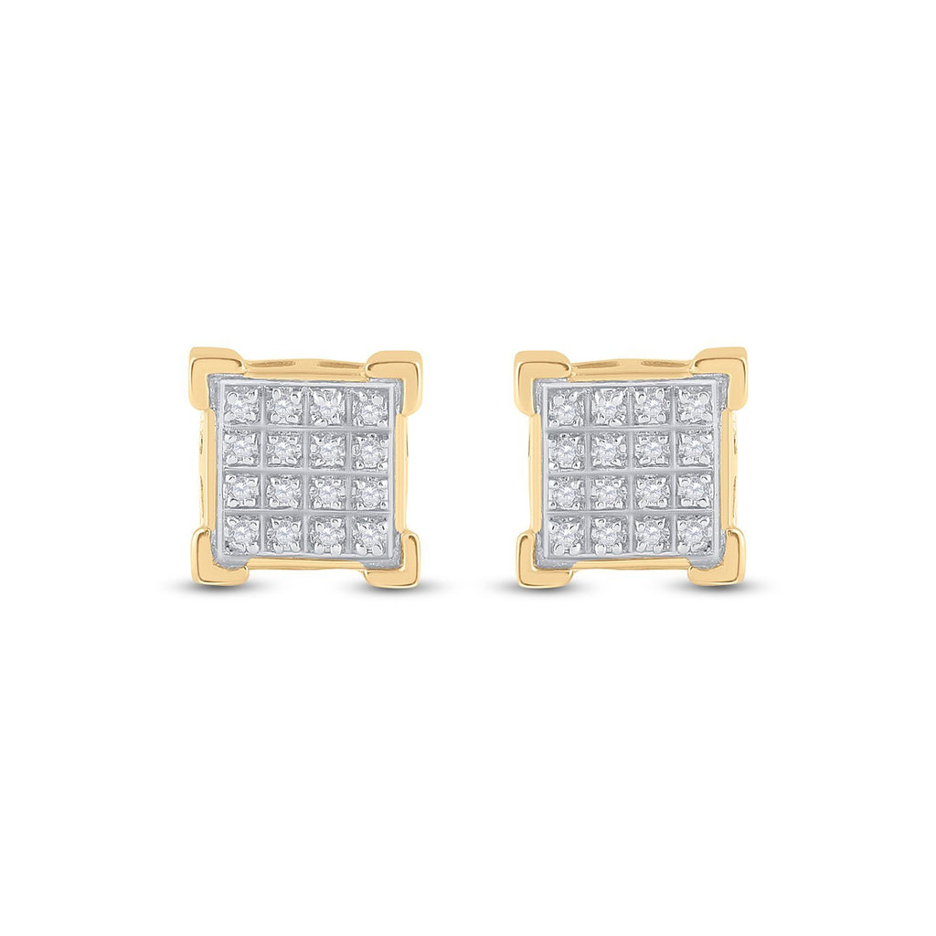 10kt Yellow Gold Round Diamond Square Cluster Earrings 1/10 Cttw