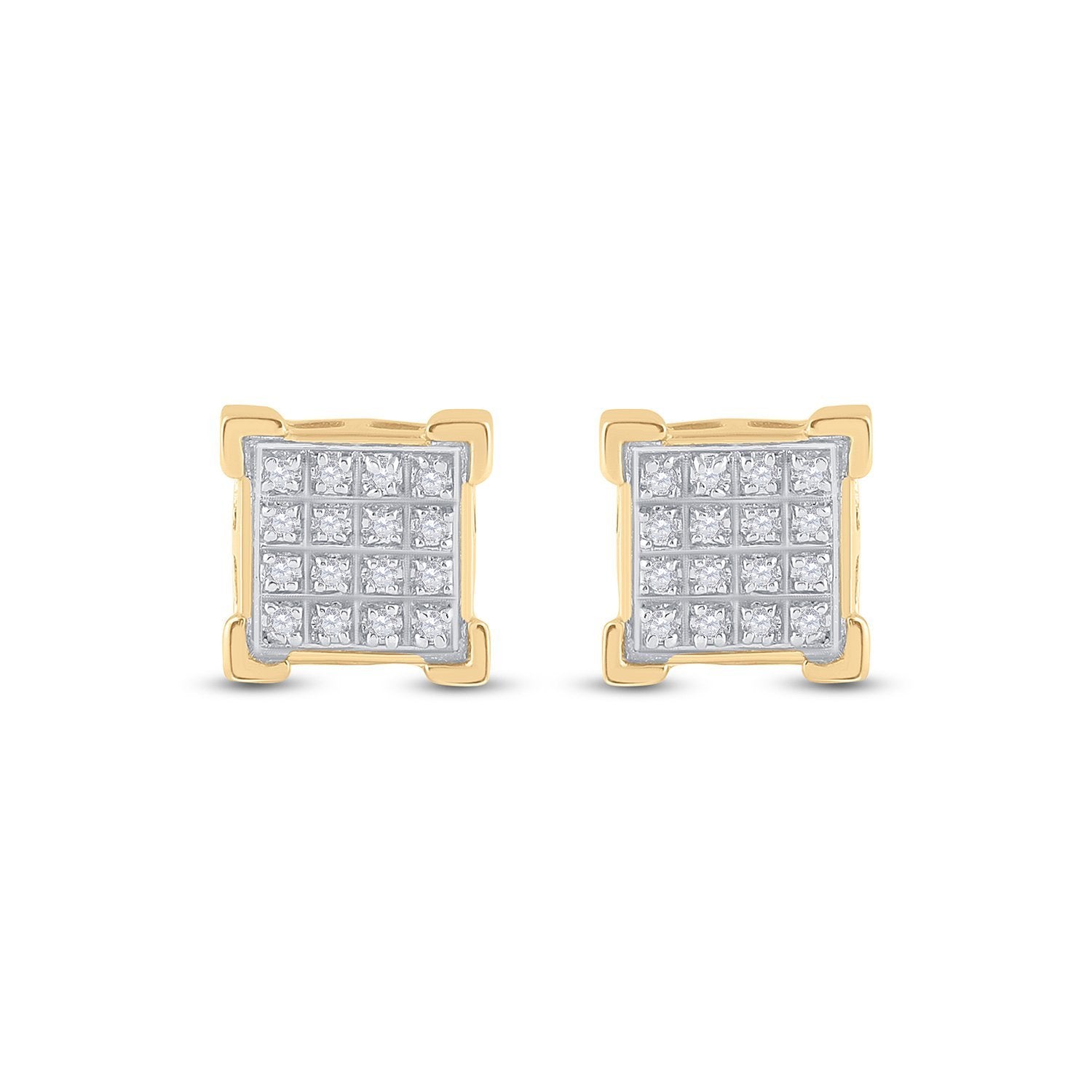 10kt Yellow Gold Round Diamond Square Cluster Earrings 1/10 Cttw