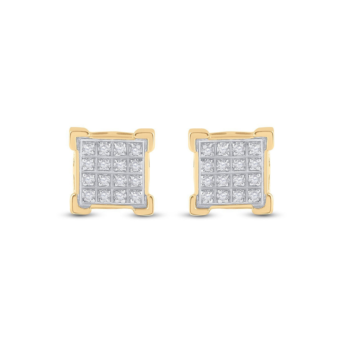 10kt Yellow Gold Round Diamond Square Cluster Earrings 1/10 Cttw