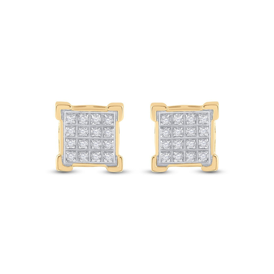 10kt Yellow Gold Round Diamond Square Cluster Earrings 1/10 Cttw