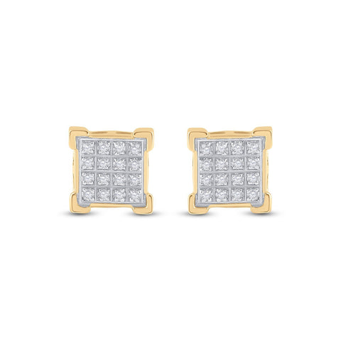 10kt Yellow Gold Round Diamond Square Cluster Earrings 1/10 Cttw