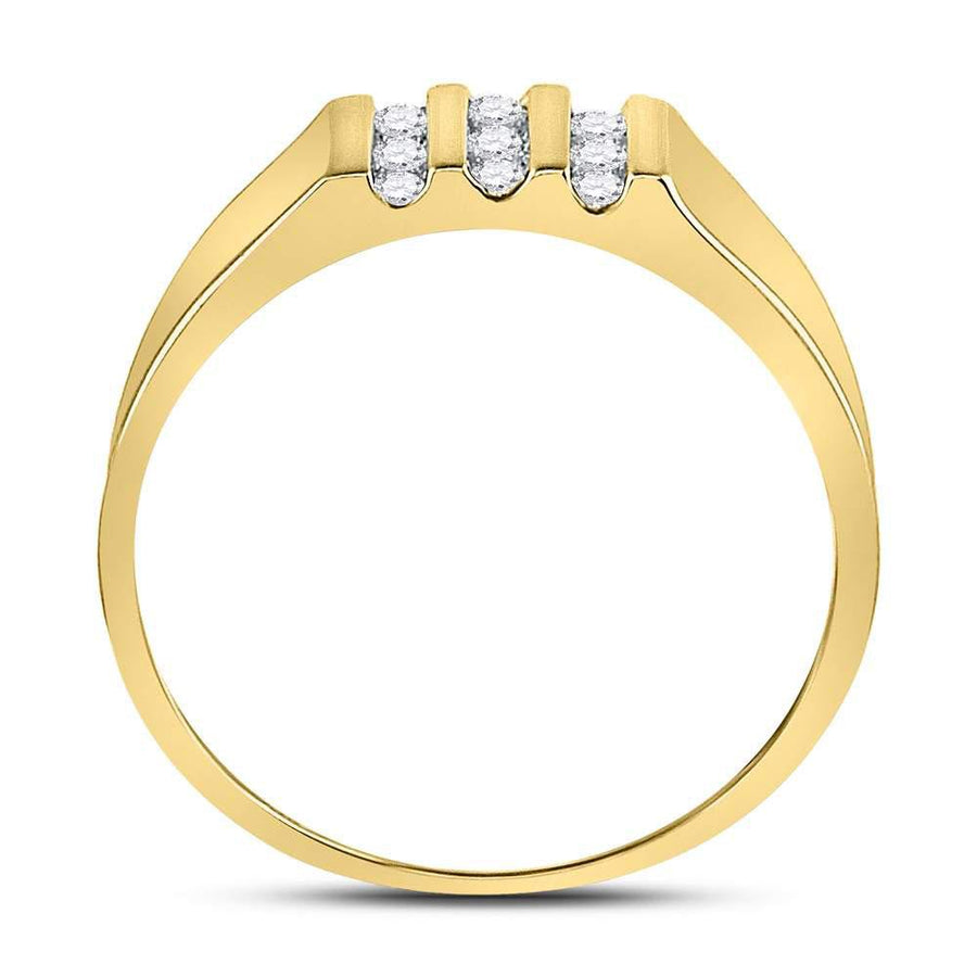10kt Yellow Gold Mens Round Channel-set Diamond Triple Row Wedding Band Ring 1/4 Cttw