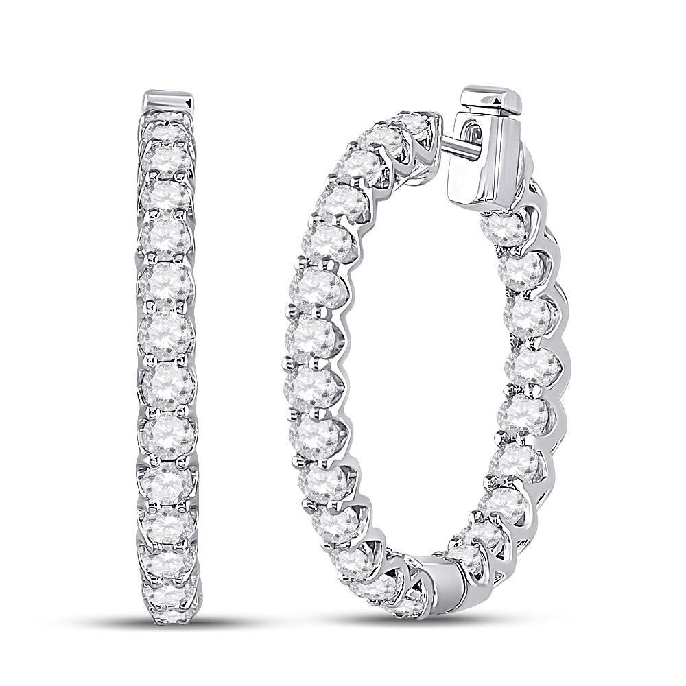 14kt White Gold Womens Round Diamond Hoop Earrings 3 Cttw