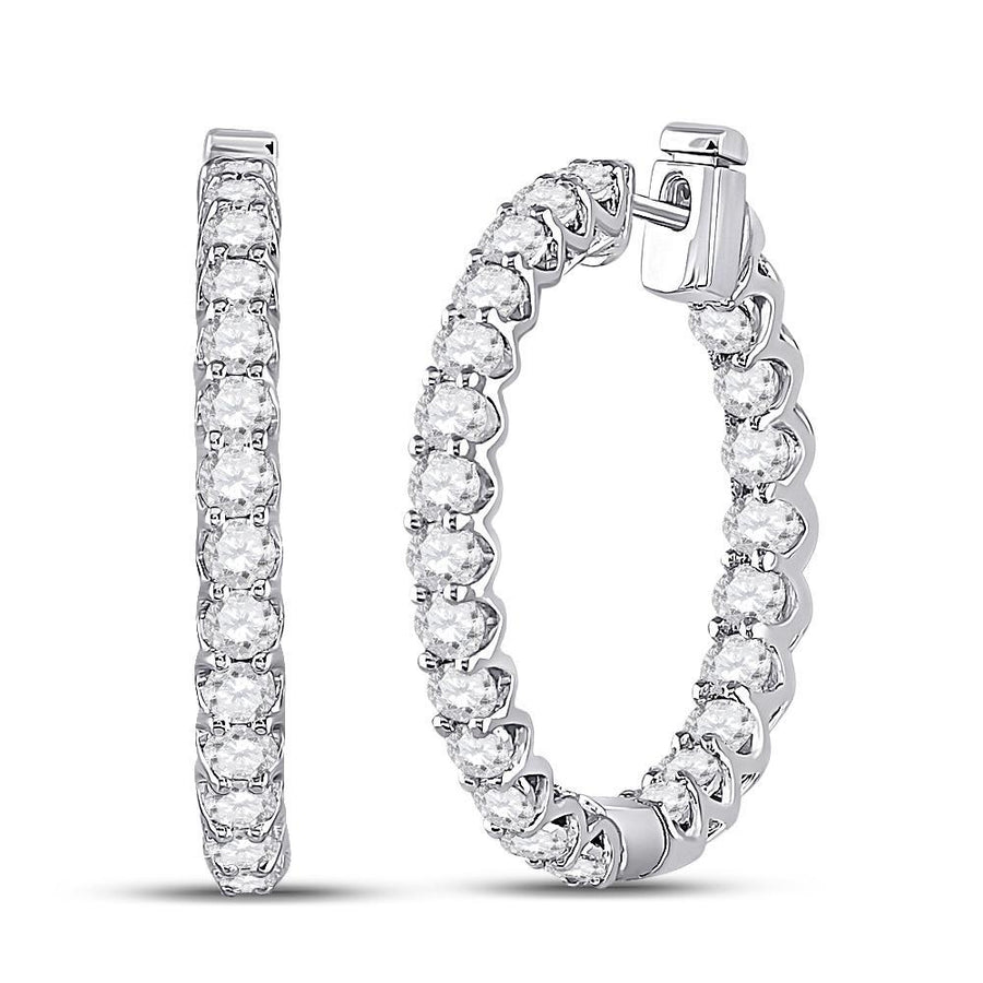 14kt White Gold Womens Round Diamond Hoop Earrings 3 Cttw