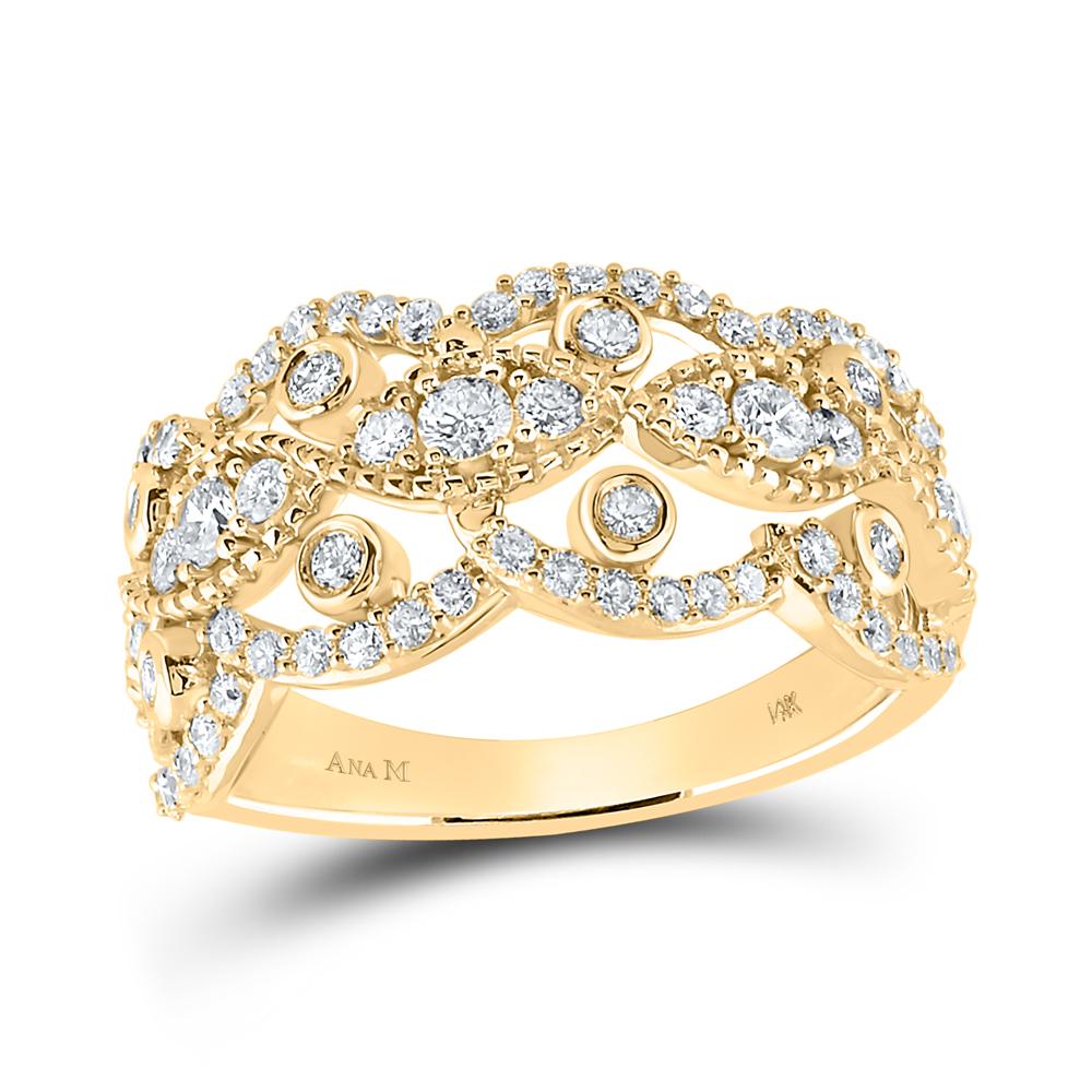 14kt Yellow Gold Womens Round Diamond Rounded Edge Band Ring 1 Cttw